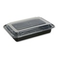 Food Containers & Lids | GEN FCPP-BC-28RECT 8.81 in. x 6.02 in. x 2.48 in. 28 oz. Plastic Microwavable Food Container with Lid - Rectangular Black/Clear (150/Carton) image number 1