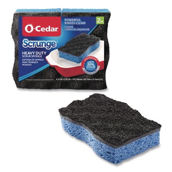  | O-Cedar 148377PK 2.63 in. x 4.25 in. x 1 in. Scrunge Heavy-Duty Sponge - Black/Blue (2/Pack)