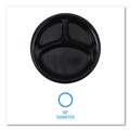 Plates | Boardwalk BWKPLTHIPS10BL3 10 in. Diameter 3-Compartment Hi-Impact Plastic Dinner Plates - Black (500/Carton) image number 2