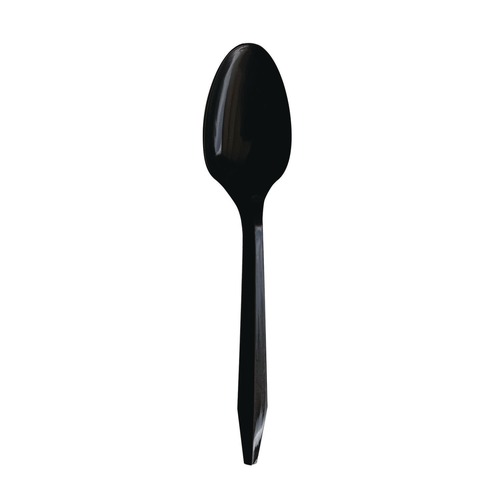 Disposable Spoons | Boardwalk BWKSPOONBLPPIW Mediumweight Individually Wrapped Polypropylene Plastic Spoon Cutlery - Black (1000/Carton) image number 0