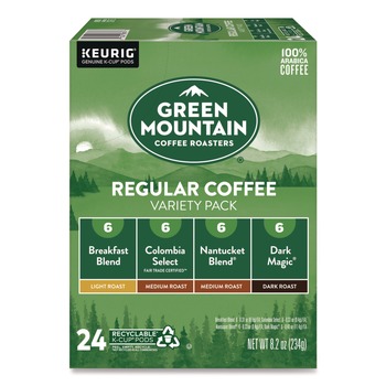 CAFFEINATED | Green Mountain Coffee 5000374159 Regular Variety Pack Coffee K-Cups - Assorted Flavors (24/Box)