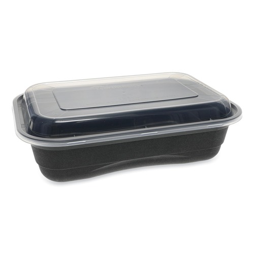 Food Storage Containers & Lids | Pactiv Corp. NV2GRT3688B EarthChoice Versa2Go 8.4 x 5.6 x 2 36 oz Plastic Microwaveable Container - Black/Clear (150/Carton) image number 0
