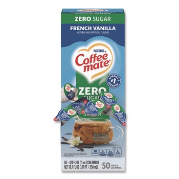 CREAMERS | Coffee-Mate 12183747 0.38 oz. Mini Cups Liquid Coffee Creamer - Sugar Free French Vanilla (50/Box)