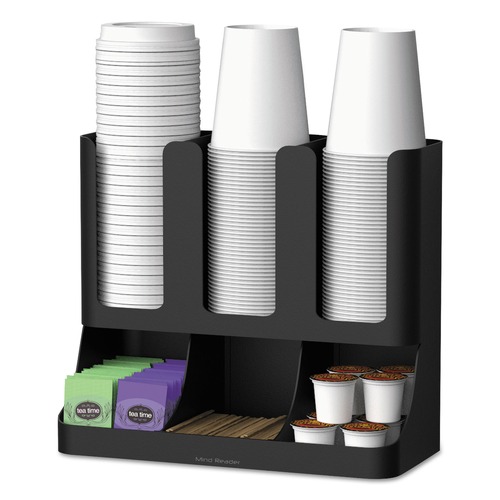 Condiment Organizers | Mind Reader UPRIGHT6BLK 11.5 in. x 6.5 in. x 15 in. 6-Section Flume Upright Coffee Condiment/Cup Organizer - Black image number 0