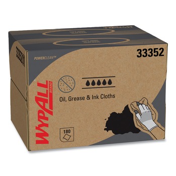 WypAll 33352 Power Clean BRAG Box 12.1 in. x 16.8 in. Oil Grease and Ink Cloths - Blue (180/Carton)