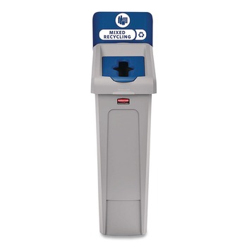 INDOOR WASTE RECEPTACLES | Rubbermaid Commercial 2185055 Slim Jim Recycling Station Kit 1-Stream Mixed Recycling 23 gal Plastic Gray/Blue