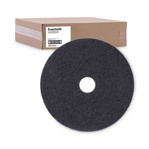 Floor Pads-Stripping | Boardwalk BWK4019BLA 19 in. Diameter Stripping Floor Pads - Black (5/Carton) image number 0
