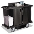 Perforated Roll & Hand Towels | Rubbermaid Commercial FG618900BLA 22 in. x 60 in. x 50 in. 2 Bins 3 Shelves Plastic Housekeeping Cart - Black image number 1