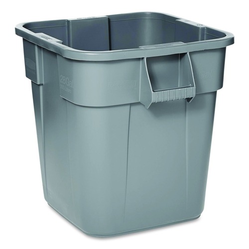 Indoor Waste Receptacles | Rubbermaid Commercial FG352600GRAY 28 Gallon Polyethylene Square Brute Container - Gray image number 0
