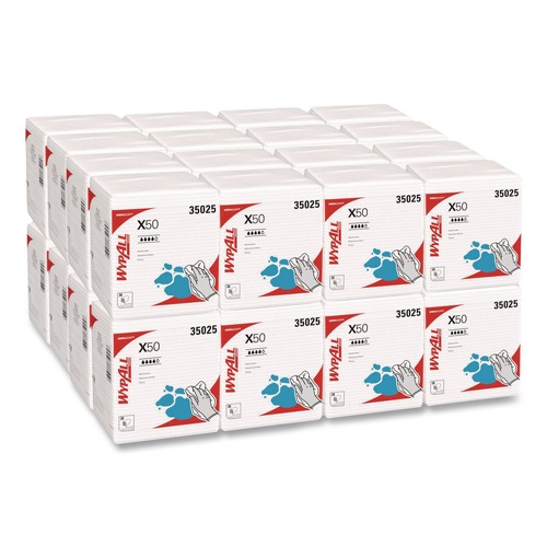Perforated Roll & Hand Towels | WypAll 35025 X50 12-1/2 in. x 10 in. 1/4 Fold Cloths - White (26/Pack, 32 Packs/Carton) image number 0