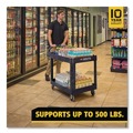 Carts | Rubbermaid Commercial FG452088BLA 25.9 in. x 45.2 in. x 32.2 in. 500 lbs. Capacity 2 Lipped Shelves Heavy-Duty Plastic Utility Cart - Black image number 9