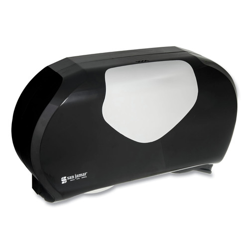 Toilet Tissue Dispensers | San Jamar R4070BKSS 9 in. Roll 20.07 in. x 5.88 in. x 11.9 in. Twin Jumbo Bath Summit Tissue Dispenser - Black/Faux Stainless Steel image number 0