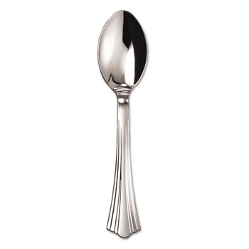 DISPOSABLE SPOONS | WNA WNA 620155 6 1/4 in. Reflections Design Heavyweight Plastic Spoons - Silver (600/Carton)