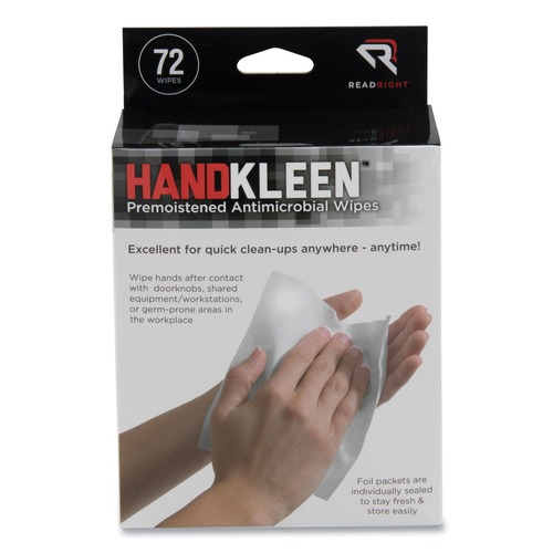 Hand Sanitizing Wipes | Read Right RR15112 HandKleen 7 in. x 5 in. Foil Packet Premoistened Antibacterial Wipes - Unscented White (72/Box) image number 0