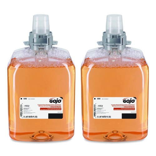 Soap Refills | GOJO Industries 5262-02 2,000 mL Luxury Foam Antibacterial Handwash Refill - Fresh Fruit Scent (2/Carton) image number 0