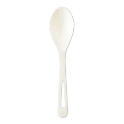 Disposable Spoons | World Centric SPPS6 6 in. TPLA Compostable Cutlery Spoon - White (1000/Carton) image number 0