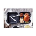 Food Containers & Lids | Pactiv Corp. YCNB08030000 EarthChoice SmartLock 3-Compartment 8.3 in. x 8.3 in. x 3.4 in. Plastic Microwavable MFPP Hinged Lid Container - Black (200/Carton) image number 4