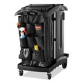 Perforated Roll & Hand Towels | Rubbermaid Commercial FG9T7800BLA High-Security 2-Shelf Housekeeping Cart - Black/Silver image number 1