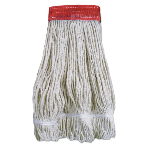 Mop Heads | Boardwalk BWK5320FTBNBTCT 20 oz. Wideband Looped-End Mop Heads - Natural with Red Band (12/Carton) image number 0