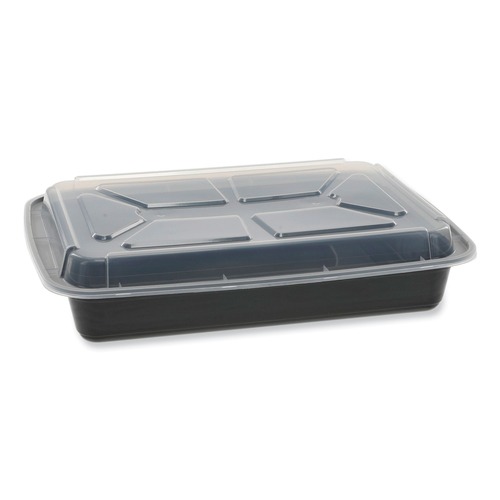 Food Containers & Lids | Pactiv Corp. NC989B Newspring VERSAtainer 58 oz. 8.5 in. x 11.5 in. x 2.5 in. Rectangular Plastic Microwavable Containers - Black/Clear image number 0