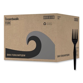 Boardwalk BWKFORKHWPSBIW Heavyweight Wrapped Polystyrene Fork Cutlery - Black (1000/Carton)