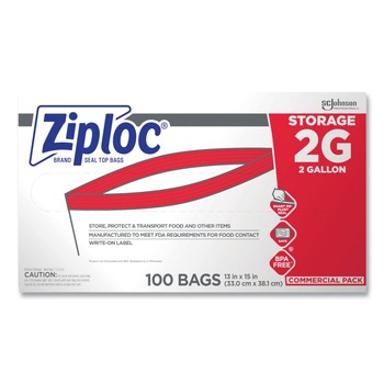 Ziploc 682253 2 Gallon 1.75 mil. 15 in. x 13 in. Double Zipper Storage Bags - Clear (100/Carton)
