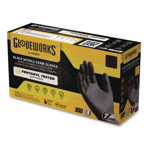 Janitorial Disposable & Single Use Gloves | Ammex GWBEN44100 6 mil Powder-Free Nitrile Exam Gloves - Medium, Black (1000/Carton) image number 0