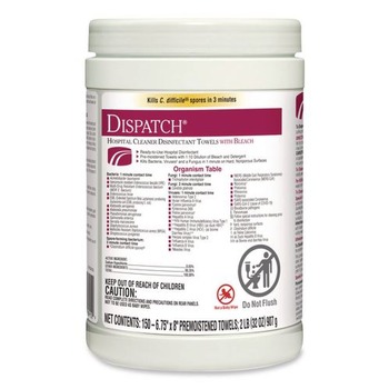 Clorox Healthcare 69150 6.75 in. x 8 in. 1-Ply Dispatch Cleaner Disinfectant Towels - Unscented, White (150/Canister)