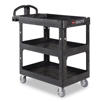 PRODUCTS | Rubbermaid Commercial 2196862 BRUTE 25.24 in. x 44 in. x 47 in. 3 Shelves 600 lb Capacity Resin 3-Shelf Heavy-Duty Ergo Lipped Utility Cart - Black