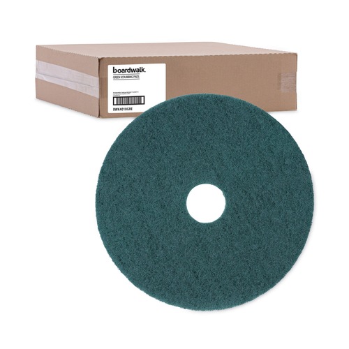 Floor Pads-Stripping | Boardwalk BWK4018GRE 18 in. Diameter Heavy-Duty Scrubbing Floor Pads - Green (5/Carton) image number 0