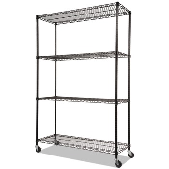 Alera ALESW604818BL 48 in. x 18 in. x 72 in. NSF Certified 4-Shelf Wire Shelving Kit with Casters - Black