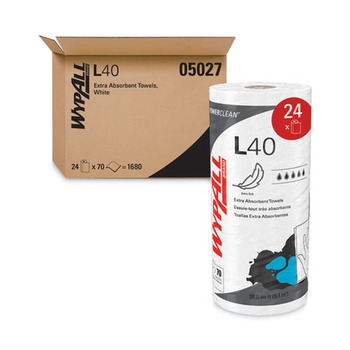 WypAll 05027 L40 Small Roll 10.4 in. x 11 in. Towels - White (70/Roll, 24 Rolls/Carton)