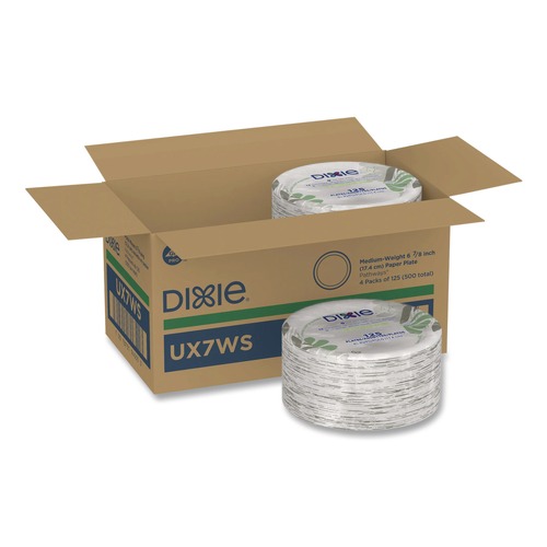 Plates | Dixie UX7WS Pathways Soak-Proof Shield WiseSize 6.88 in. Paper Plates - Green/Burgundy (125/Pack) image number 0