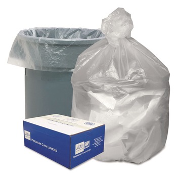 HIGH DENSITY TRASH BAGS | Good 'n Tuff 1507825 33 in. x 39 in. 33-Gallon 9 mic. Waste Can Liners - Natural (500/Carton)