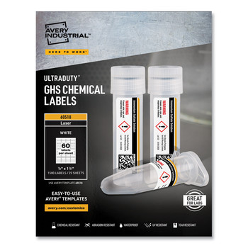  | Avery 60518 UltraDuty 0.5 in. x 1.75 in. GHS Chemical Waterproof and UV Resistant Labels - White (1500/Pack)