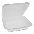 Food Containers & Lids | Pactiv Corp. YTD18801ECON 8.42 in. x 8.15 in. x 3 in. Dual Tab Lock Economy Vented Foam Hinged Lid Container - White (150/Carton) image number 1