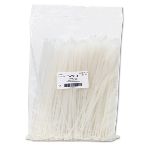 Office Cable Management | Tatco 22300 50 lbs. 11 in. x 0.19 in. Nylon Cable Ties - Natural (500/Pack) image number 0