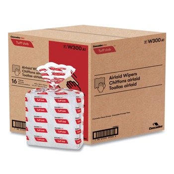  | Cascades PRO W300 12 in. x 13 in. Tuff-Job S300 Airlaid Wipers - White (16/Carton)