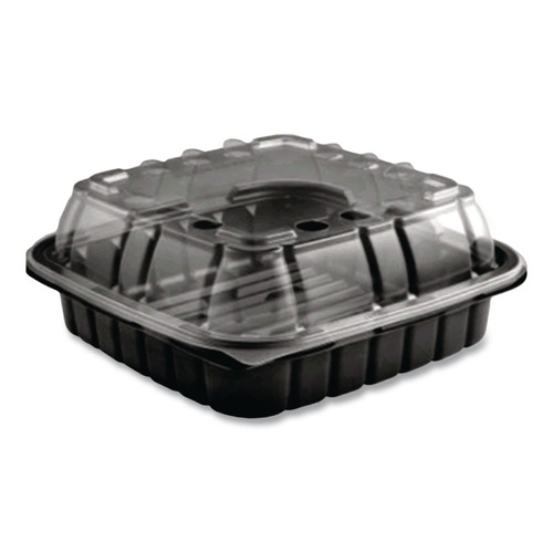 Food Containers & Lids | Anchor 4118501 33 oz. 8.46 in. x 3.16 in. Plastic Crisp Foods Technologies Containers - Clear/Black (180/Carton) image number 0