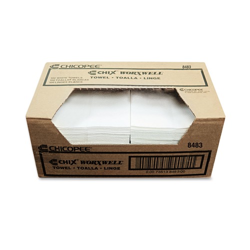 Perforated Roll & Hand Towels | Chicopee 8483 13 in. x 15 in. Flat Durawipe Shop Towels - White (300/Carton) image number 0