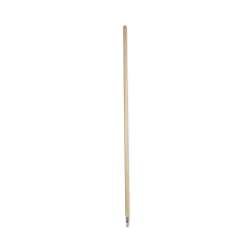 Handles & Braces | Boardwalk BWK138 1.13 in. Diameter x 60 in. Handle Length Metal Tip Threaded Hardwood Broom Handle - Natural image number 0