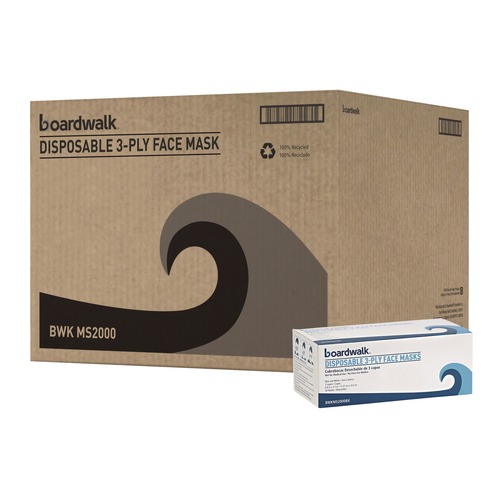 Face Masks | Boardwalk MS2000 3-Ply General Use Face Mask - Blue (2000/Carton) image number 0