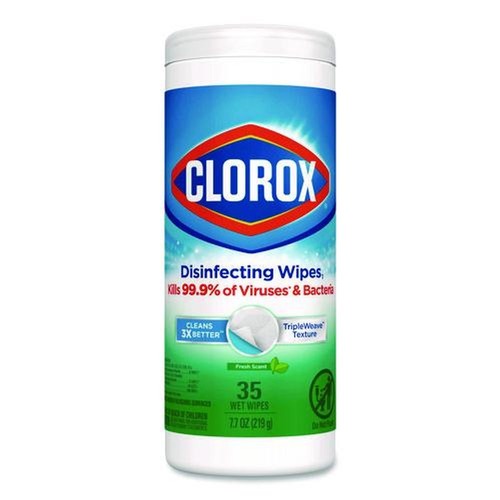 Cleaning Cloths & Wipes | Clorox 01593 7 in. x 8 in. 1-Ply Disinfecting Wipes - Fresh Scent, White (35/Canister) image number 0