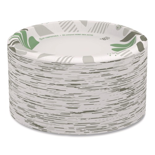 Plates | Dixie SXP9PATH Pathways Soak Proof Shield 8.5 in. Paper Plates - Green/Burgundy (125/Pack) image number 0