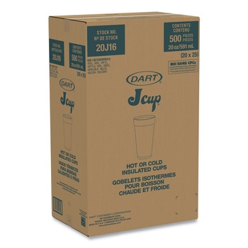 Dart 20J16 20 oz. Foam Drink Cups - White (500/Carton)