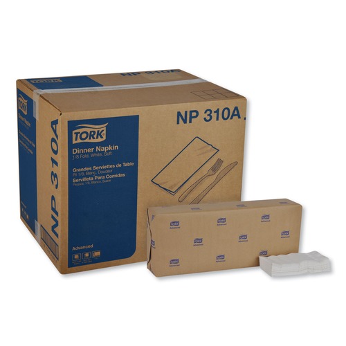 Dinner Napkins | Tork NP310A 15 in. x 16.25 in. 2-Ply 1/8-Fold Advanced Dinner Napkins - White (3000/Carton) image number 0