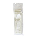 Cutlery Kits | Boardwalk BWK4COMBOKITPP 4-Piece Mediumweight Polypropylene Plastic Fork/Knife/Napkin/Spoon Cutlery Kit - White (250/Carton) image number 2