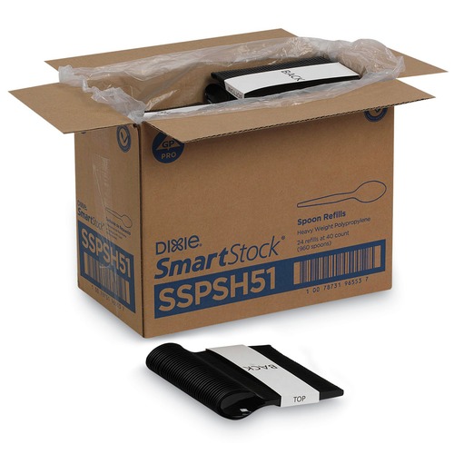 Disposable Spoons | Dixie SSPSH51 SmartStock Series-O 6 in. Heavyweight Plastic Cutlery Spoons Refill - Black (40 Pack, 24 Packs/Carton) image number 0