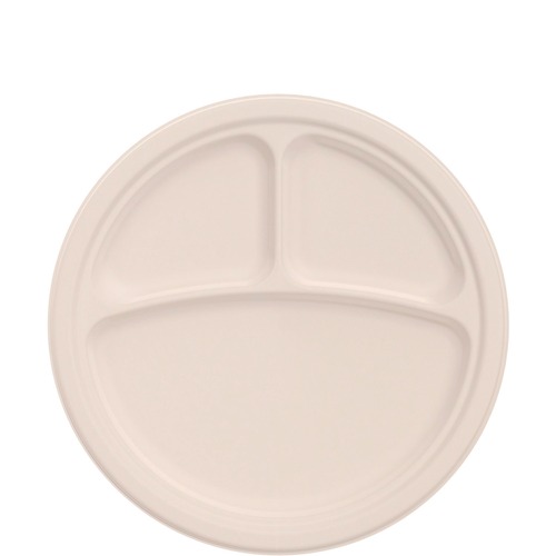 Plates | Dart 10FBRP3 10.2 in. Diameter 3-Compartment ProPlanet Seal Compostable Fiber Dinnerware Plate - Natural (500/Carton) image number 0