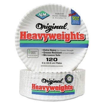 AJM Packaging Corporation AJM OH9AJBXWH 9 in. Diameter Original Heavyweights Paper Plates - White (120/Pack, 8 Packs/Carton)
